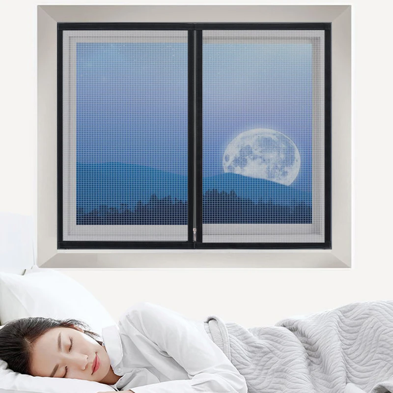 200 x 200cm Large Size Self-Adhesive Window Screen, Door Screen, Zipper Closure, Mosquito & Insect Proof, Dustproof & Breathable