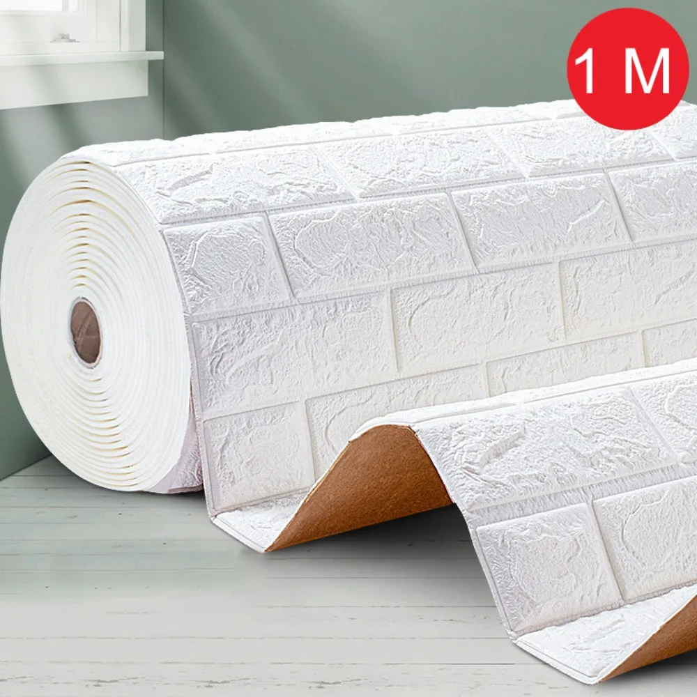 

3D Wall Sticker Self-Adhesive Three-dimensional Wallpaper Roll Easy Installation White Color Brick Wallpaper Bedroom