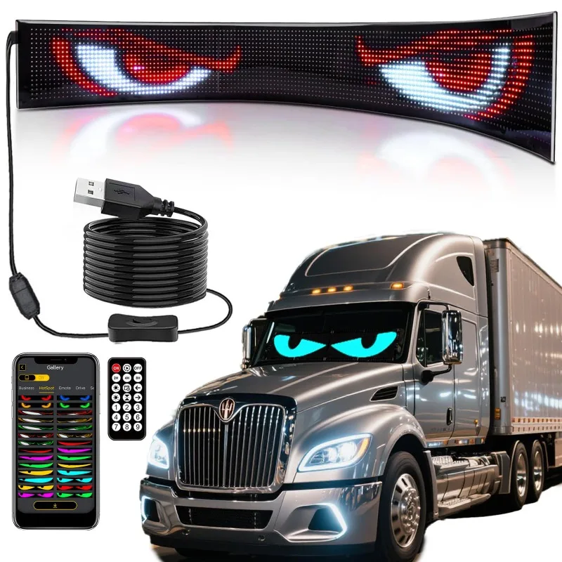 Devil Eyes Licht für Autos Windschutzscheibe 23,23"x4,72" Programmierbare LED-Schilder APP-Fernbedienung LED-Matrix Flexibler weicher Bildschirm