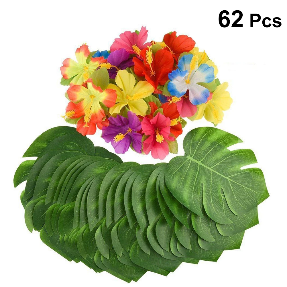 

32 Pcs Tropical Leaves Hibiscus Monstera Plant Artificial Leaf Decor Home Office Bedroom Bathroom Gallery Cafe