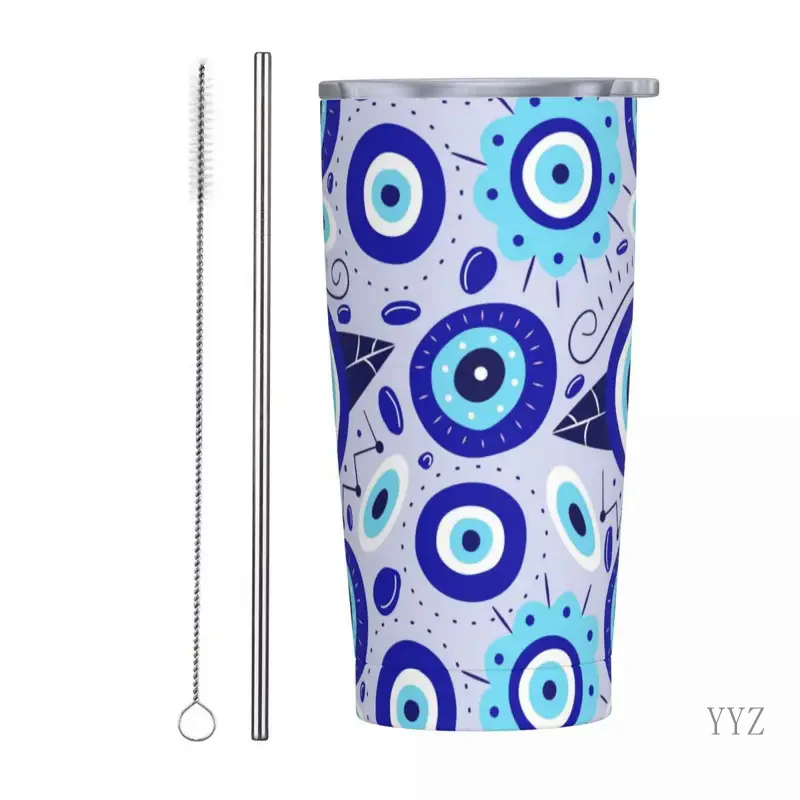 Greek Evil Eyes Talisman Amulet Tumbler Vacuum Insulated Nazar Charms Coffee Cup Stainless Steel Smoothie Tea Mug Hot Cold Drink