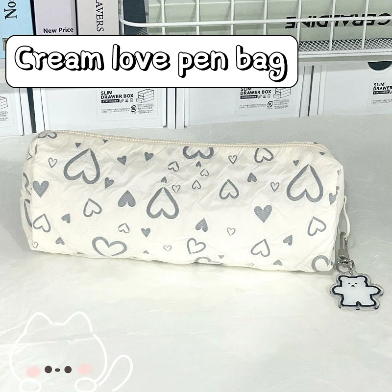 Love Pencil Bag Simple Girly Heart Student Stationery Bag Study Stationery Bag Cosmetic Bag