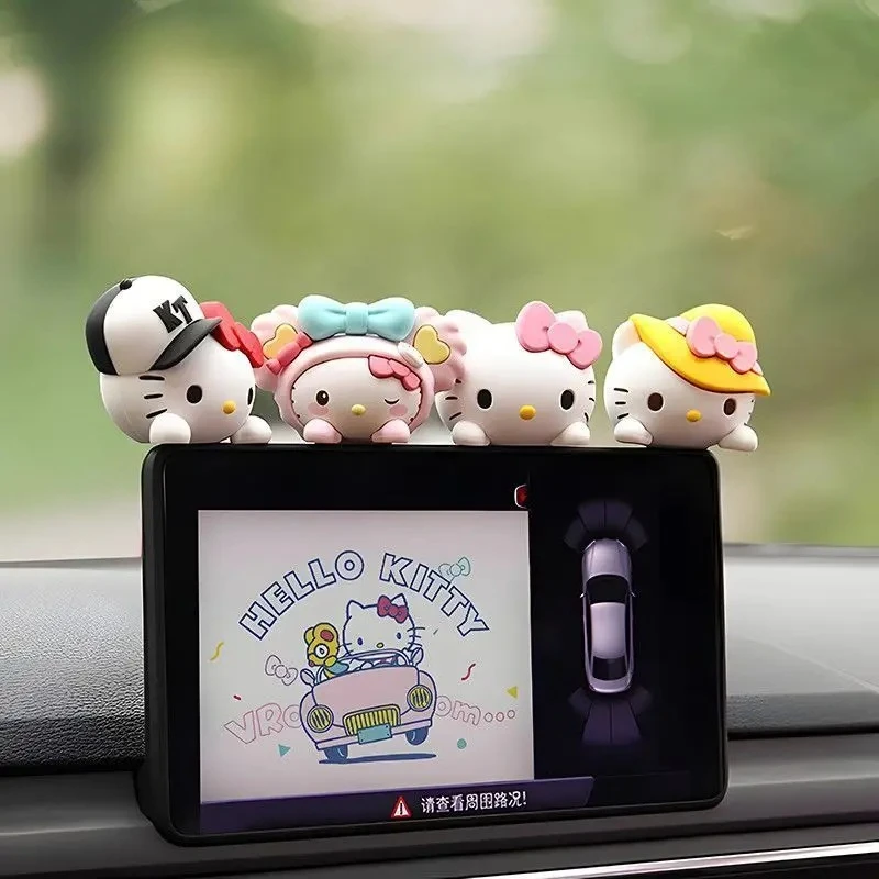 5pcs/set Hello Kitty Car Ornament Series Anime Doll Decoration Cartoon Cute Fun Car Interior Control Cartoon Decoration Toys view 5