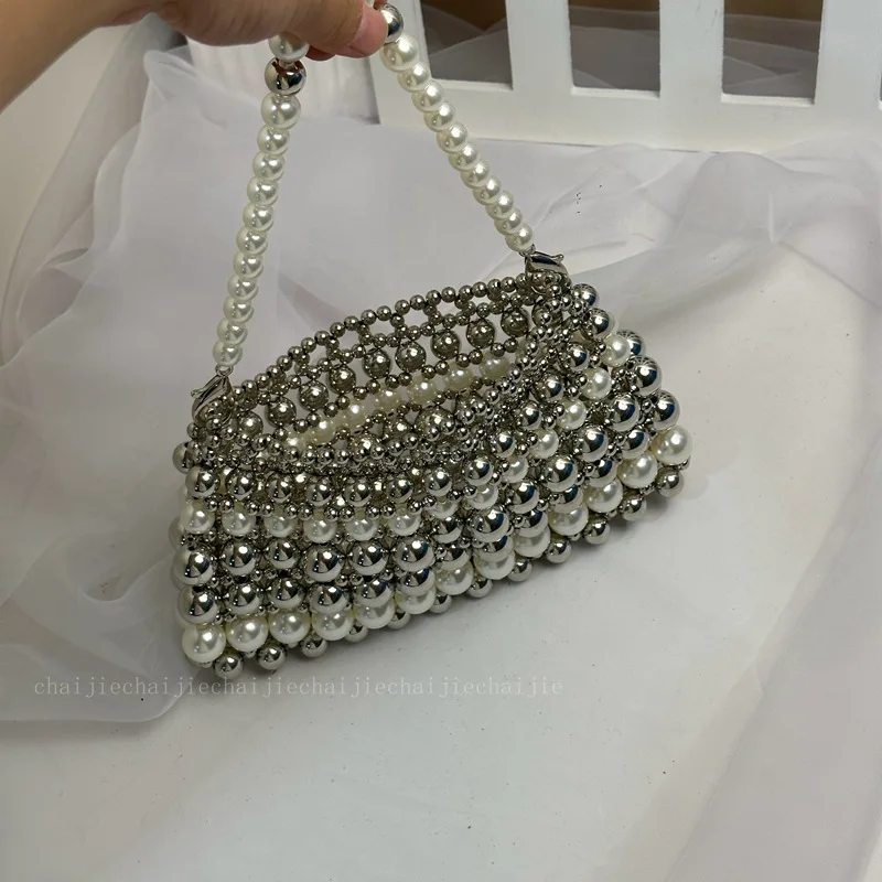 Fashion Simple Bags for Women New Vintage Hot Sale Female Small Mini Shoulder Bag Handmade Beaded 2023 Dinner Party Weeding