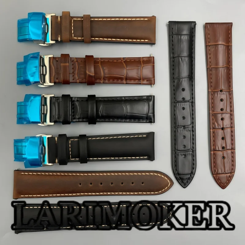 

LARIMOKER 20mm Crocodile Grain Leather Watch Strap Black Brown Stainless Steel Double Press Butterfly Clasp Business Casual
