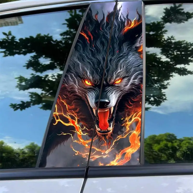 Autocollant Pour Montant B De Voiture - Design Loup Noir Flammes - Protection Et Décoration - Dimensions 48x25cm
