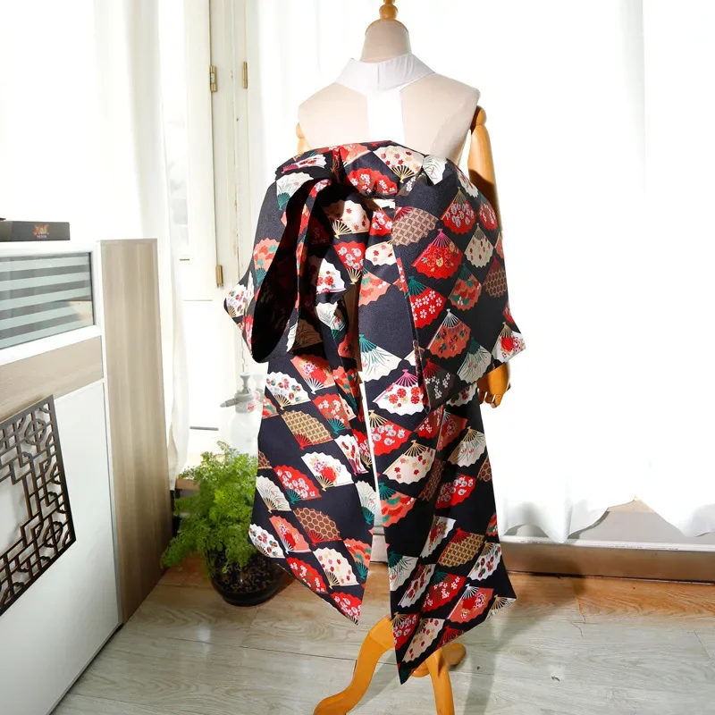 

Creative Women Japan Traditional Kimono Obi with Long Tail Bow Tie Waist Belt Cosplay Dress Girdle