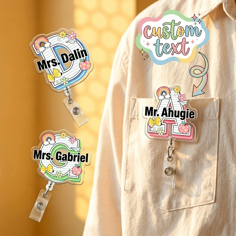 1pc Custom Name Initial Letter Acrylic Retractable ID Holder,Teacher,Nurse,Student Universal Personalized Gift,Uniform Accessory