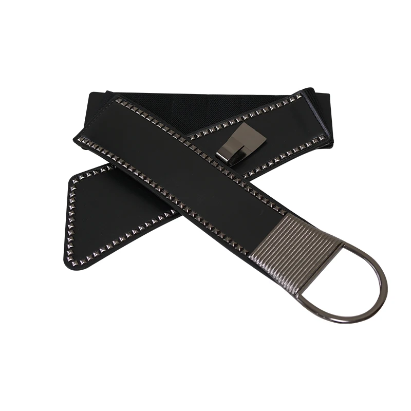 Ladies\' diagonal wide waistband 2024 black fashion rivet punk style versatile wide belt with dress decoration belt