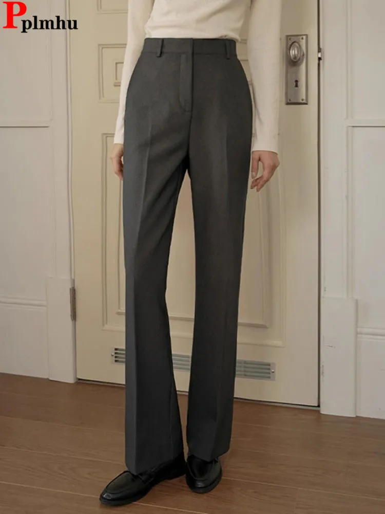 

Formal Grey High Waist Flare Suit Pants Elegant Office Classic Casual Pantalones Baggy Spodnie Korean Fashion Women Trousers