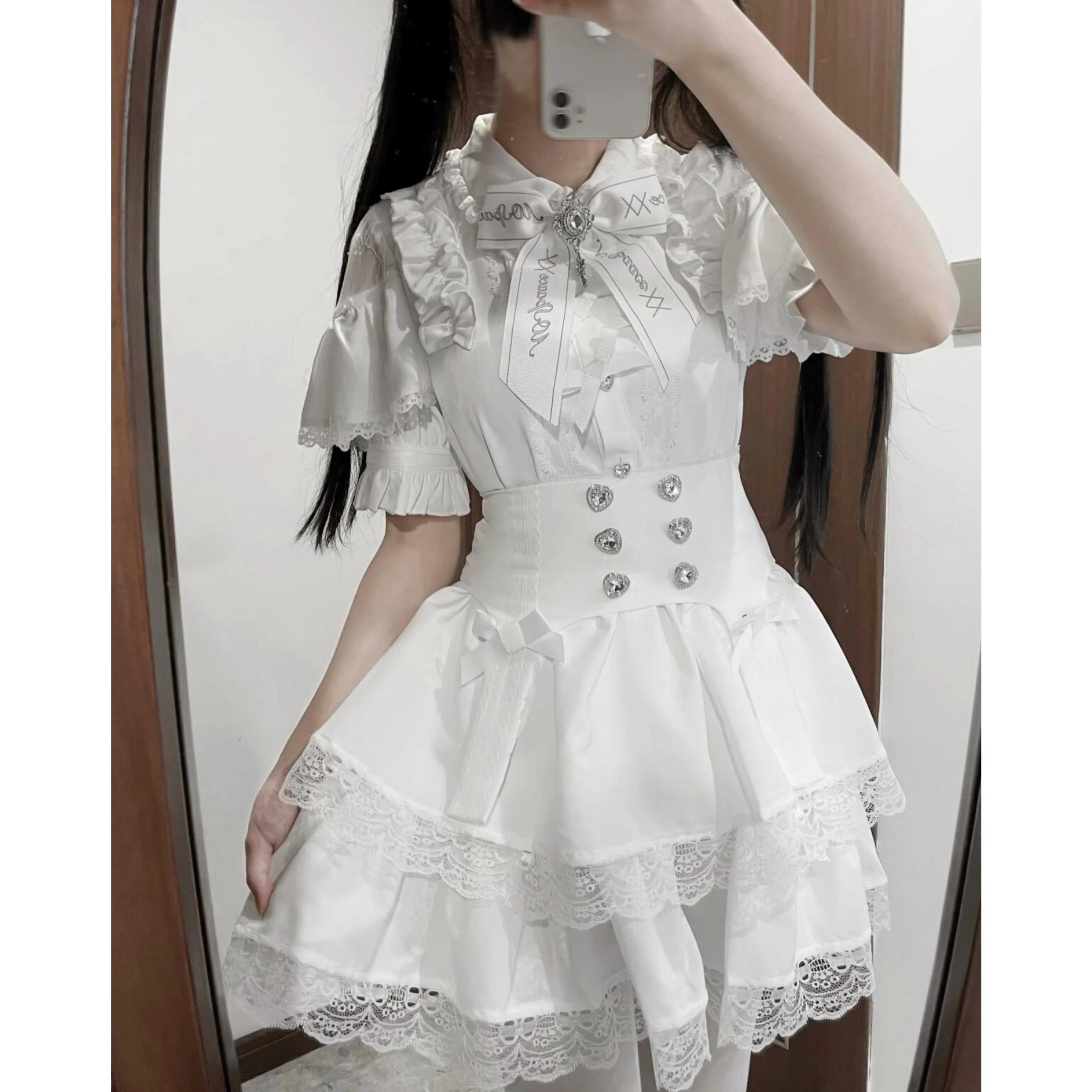 Japanese Mine Series Mass-produced Lace Color Matching Short-sleeved Shirt Lolita Sweet Women\'s Blouse Summer Cute Blusas