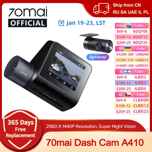 Nueva cámara de salpicadero 70mai A410 1440P 2,5 K imagen F1.55 GPS compatible con doble canal visión nocturna 24H estacionamiento versión mejorada. de 70mai A400