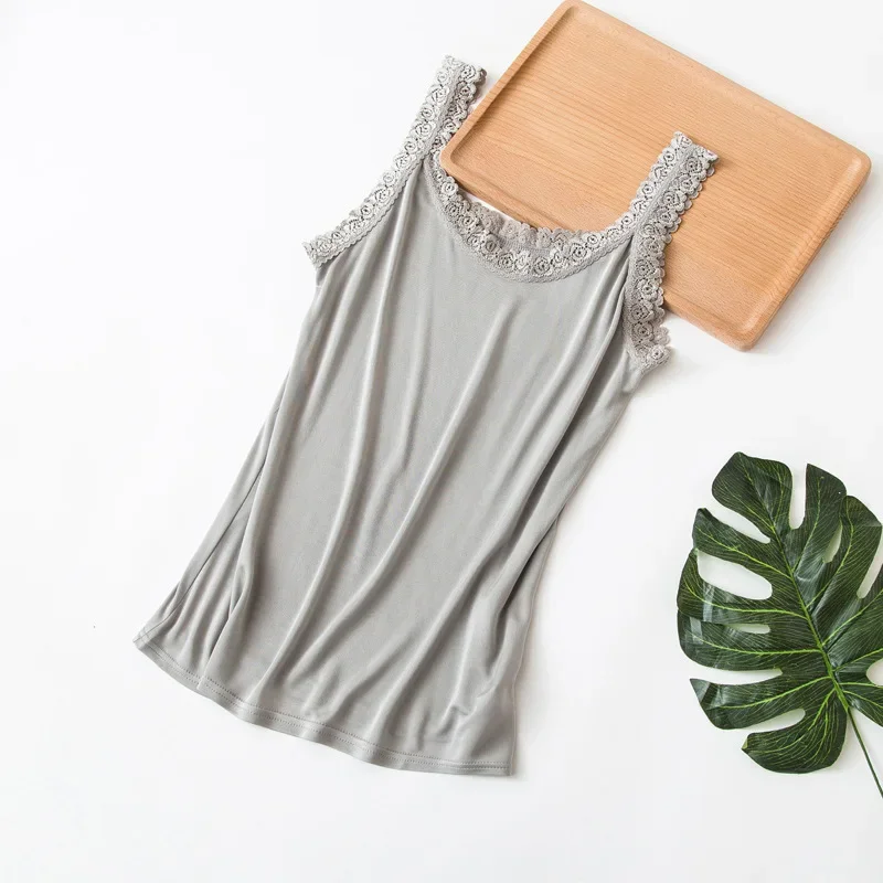 صدرية بحمالات حريرية محبوكة للنساء ، ملابس داخلية ، دانتيل وبقاع أزهار ، حرير التوت ، بلا أكمام للنساء ، الصيف #2