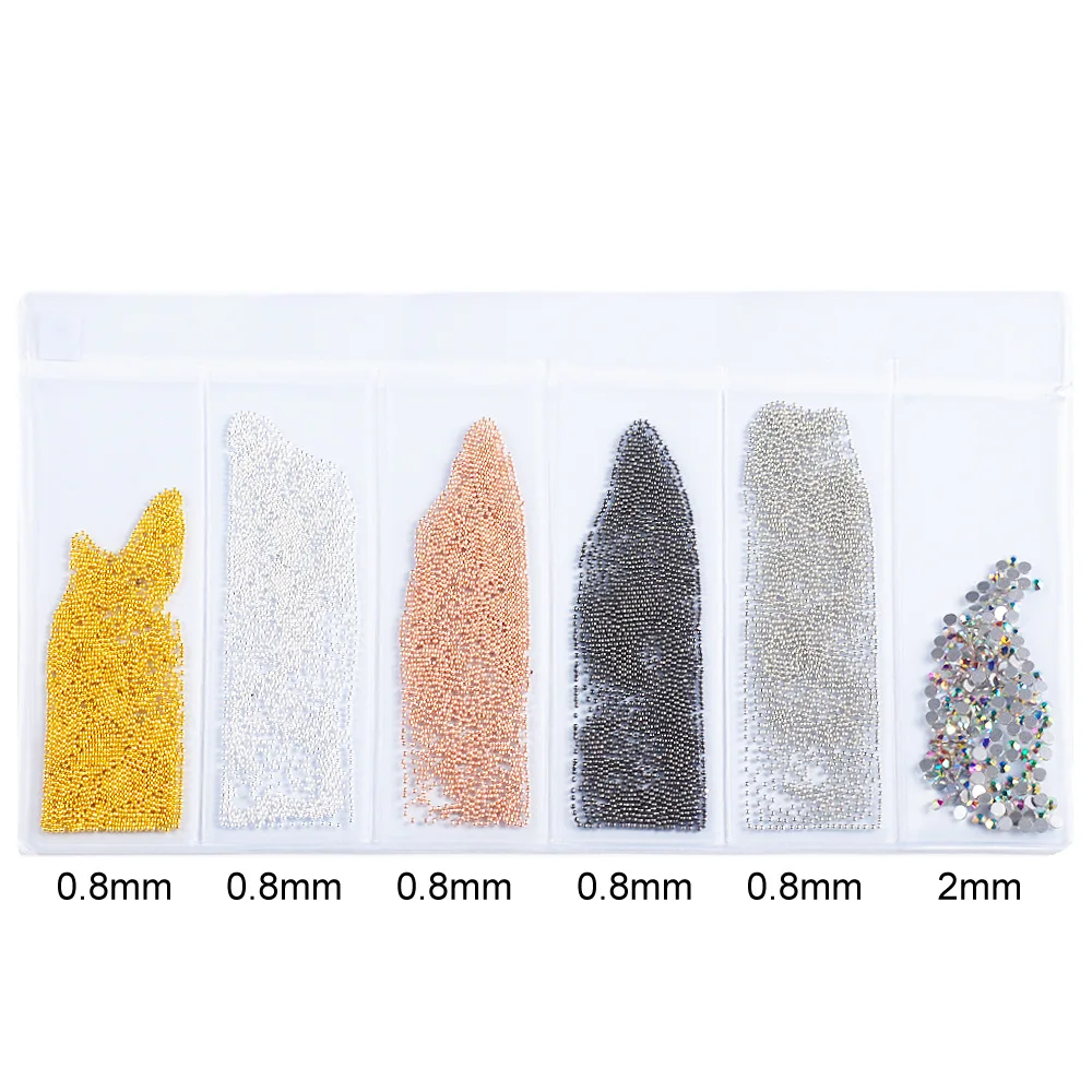 New High Quality Nail Art Micro Ball Rhinestone Jewelry 6 Grid Pack Metal Caviar DIY Nail Sticker Jewelry