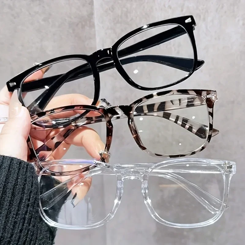 軽量 PC フレーム ミニマリスト スクエア クリア レンズ メガネ 3 個 - ブルーライトブロック、フルフレーム、日常着やカジュアルウェアに最適