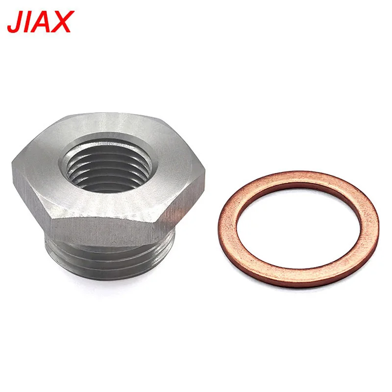 Adaptor Reducer Sensor O2 M18x1.5 ke M12x1.25 – Spacer Knalpot Stainless Steel dengan Washer Tembaga untuk Harley & JDM Builds