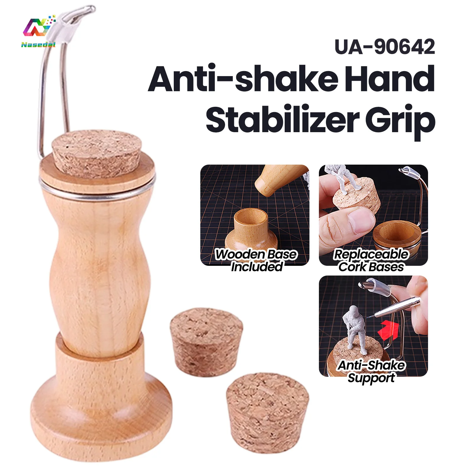 Ustar UA-90642 Hand-Painted Wooden Grip for Gunpla Military Model DIY Figure Soldier Brush Coloring Handheld Stable Pedestal