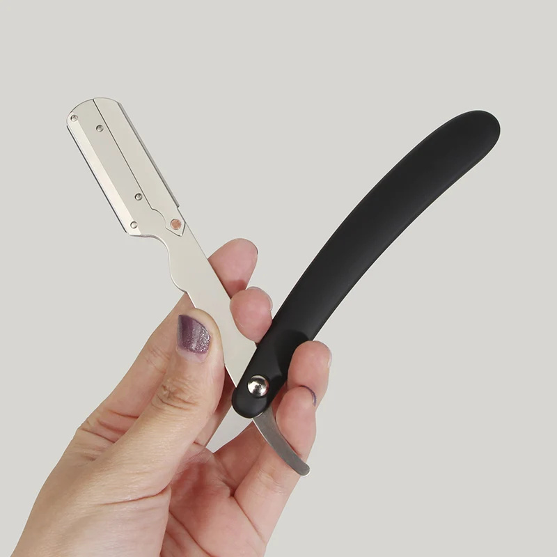 1pc Stainless Steel Folding Shave Knife Straight Edge for Men Safety Sharp Barber Eyebrow Razor Shaving Beard Cutter Accesories