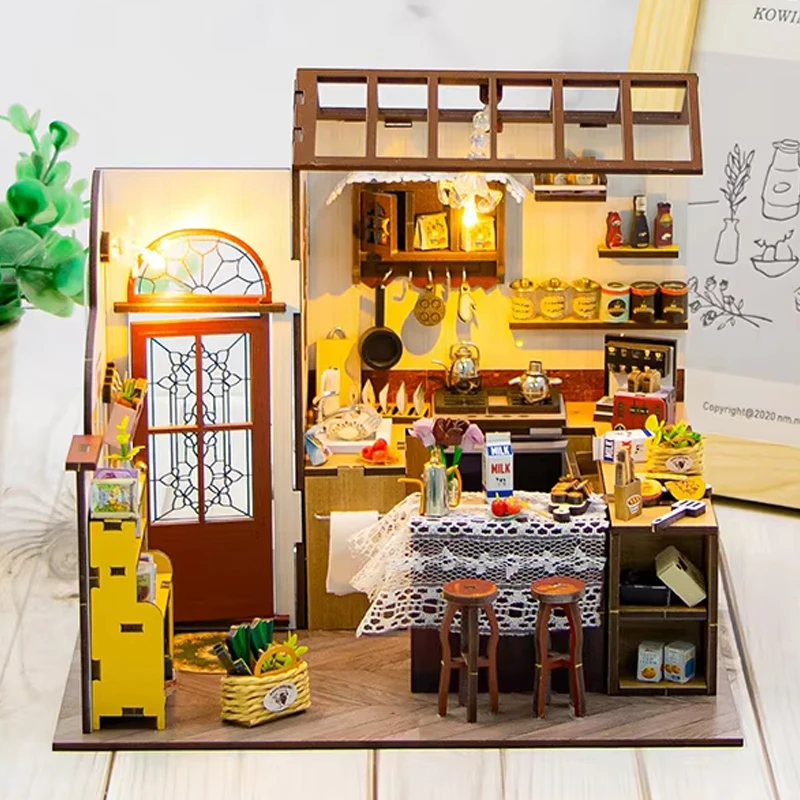 

DIY Wooden Peta's Kitchen Cottage Miniature Building Kits Doll Houses With Furniture Casa Dollhouses for Friends Birthday Gifts