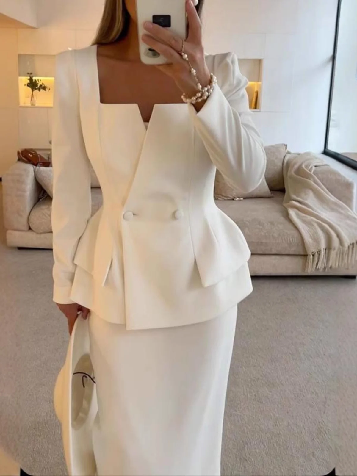 

Autumn Winter Casual Long Sve ket Two Piece Set Par Wear Loose Top And Skirt Ensemble Faionable Women's Suit