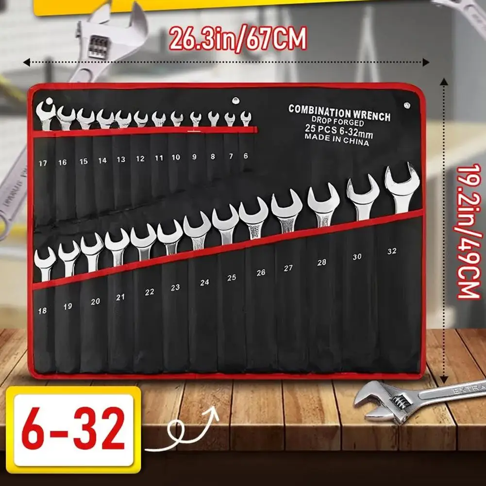 25 Pocket Tool Organizer Roll Durable Wrench and Multi-Tool Storage Bag for Garage & Workshop Organization