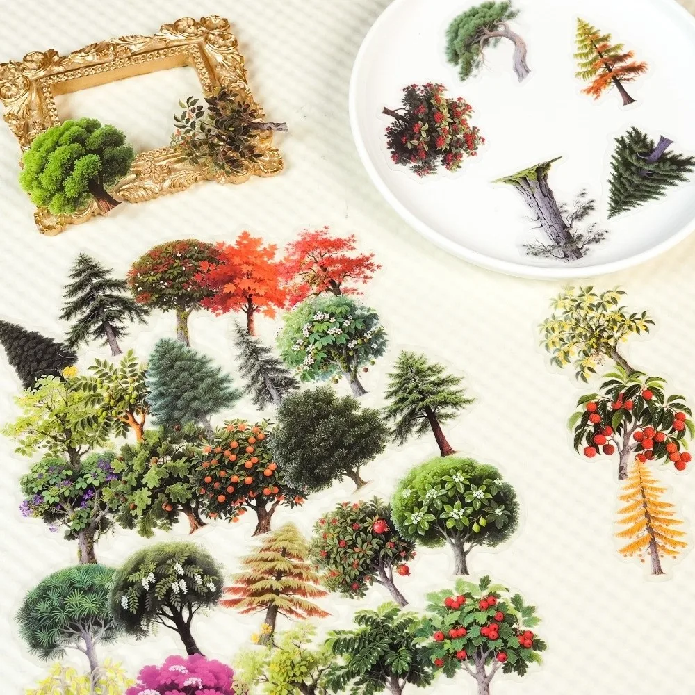 A Set Forest Theme Clear PET Plant Stickers Nature-Style Removable Graffiti Stickers Forest Stickers Helmets Decor