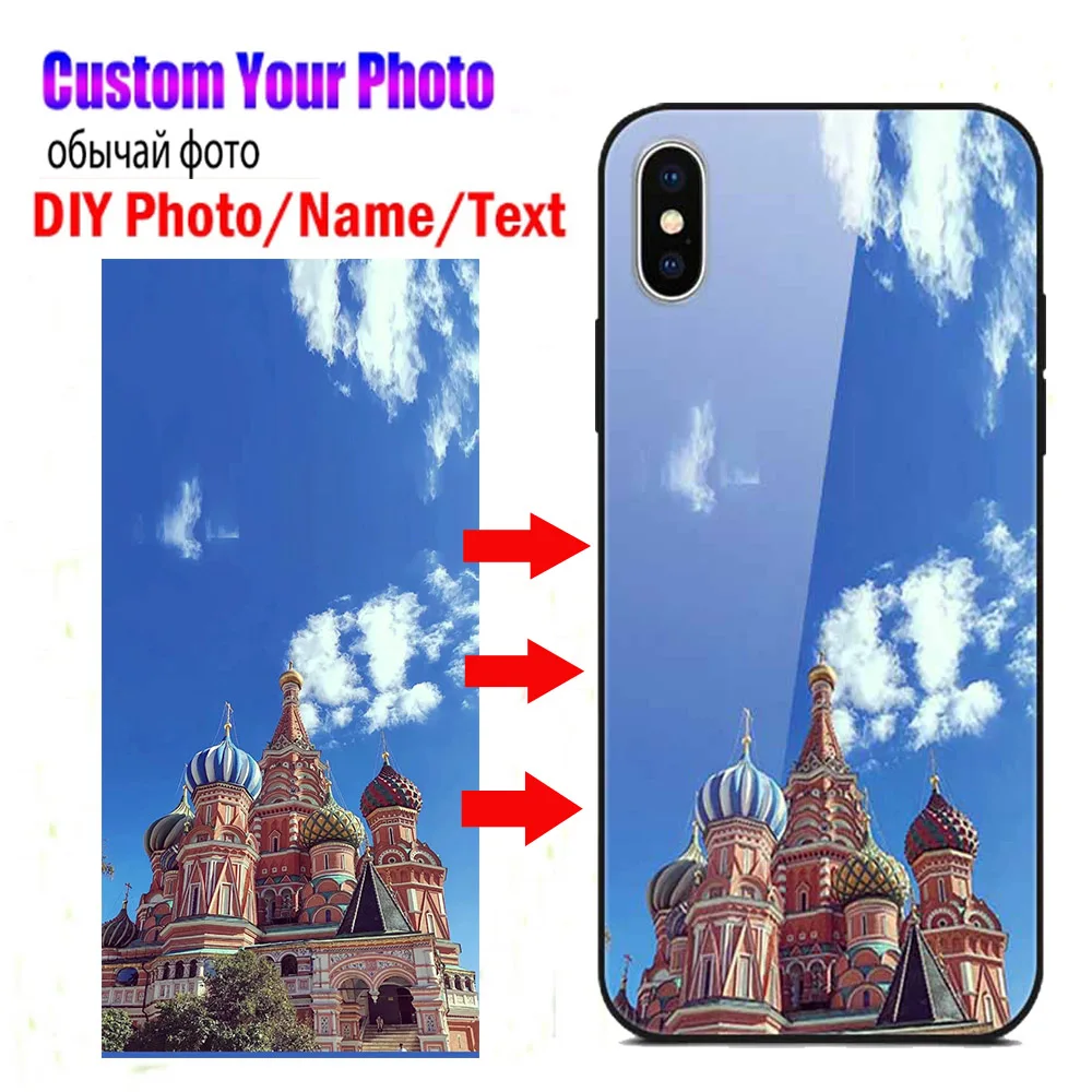 حافظات هاتف صور مخصصة لهاتف آيفون XS ماكس حافظة زجاجية يمكنك صنعها بنفسك اسم صورة نصية لهاتف آيفون X XR غطاء خلفي شفاف من مادة البولي يوريثان