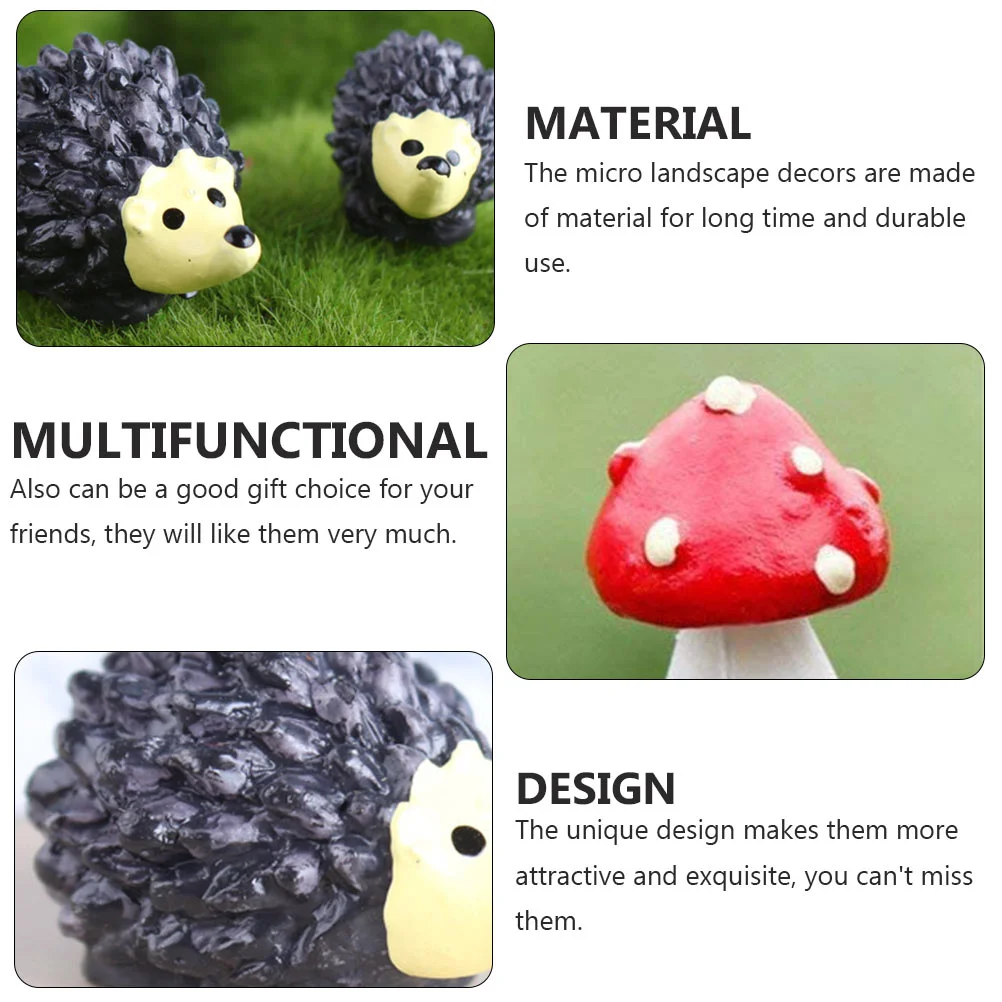 12 Pcs Hedgehog Mushroom Ornament and Decor Micro Landscaping Adornment Plant Desktop Pvc Decoration Landscape