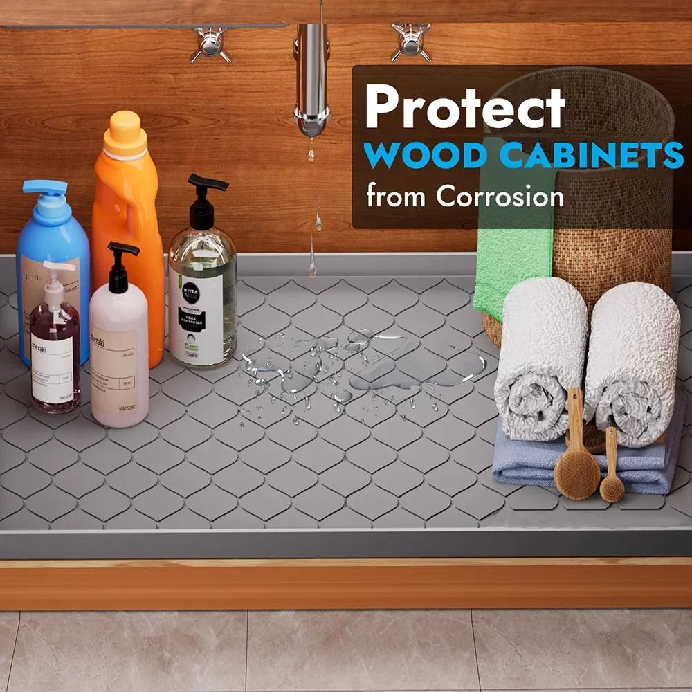 Under The Sink Silicone Mat Waterproof Kitchen Sink Mat Waterproof Kitchen Sink Mats Protectors Organizers And Storage 34\'\'x22\'\'