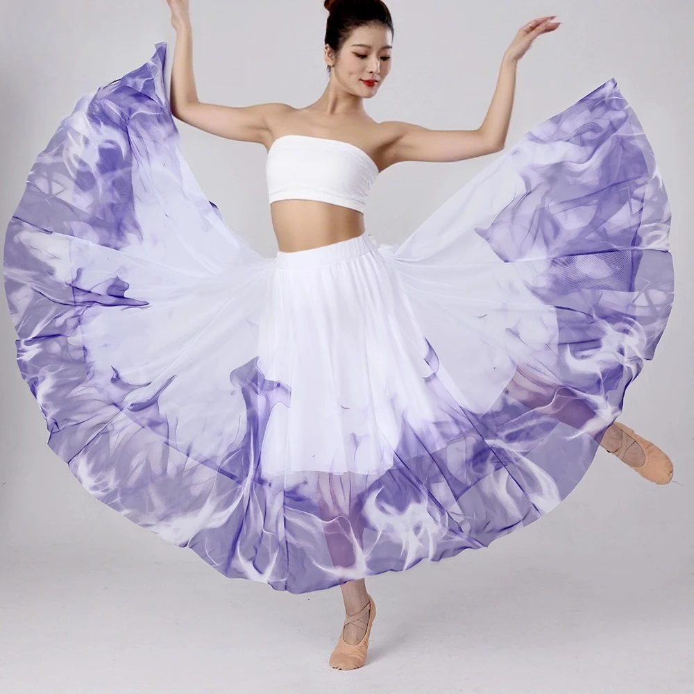 Falda de baile con pintura de tinta china para danza clásica moderna para adultos personalizada para mujer vestido de competición para actuación en gran escenario