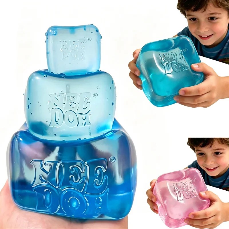 Cubo Sensorial Gigante Needoh Nice Berg de Maltose, Pacote com 4 Mini Cubos Teenie para Apertar, Brinquedo Anti-stress de Recuperação Lenta para Brincadeiras Sensoriais