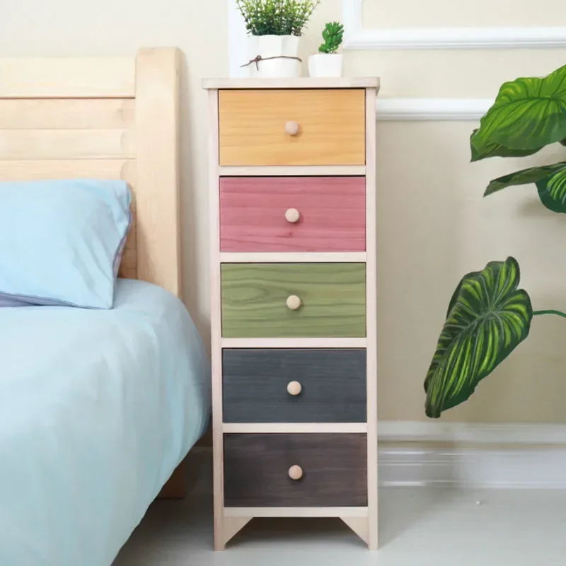 American Color Solid Wood Nightstand Small Size Seam Storage Cabinet Bedroom Drawer Type Narrow Cabinet Wood Chest Of Drawers