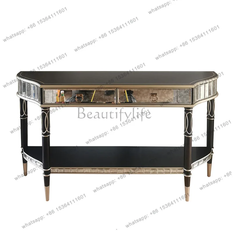 

American light luxury dining side cabinet shelf living room modern mirror entrance cabinet