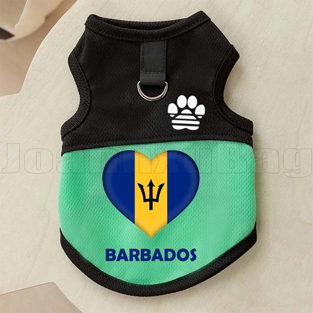 Camiseta de malla con diseño de la bandera de Barbados para perros y gatos, ropa de verano para cachorros y gatitos, chalecos para perros con correa y anillo en D