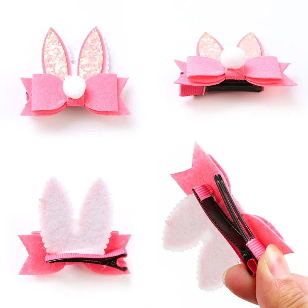 

6pcs Rabbit Ears Hair Clips Bowknot Pins for Kids Girls Non Fading Durable Gift Idea Party Stage Daily Use Hair Accessories