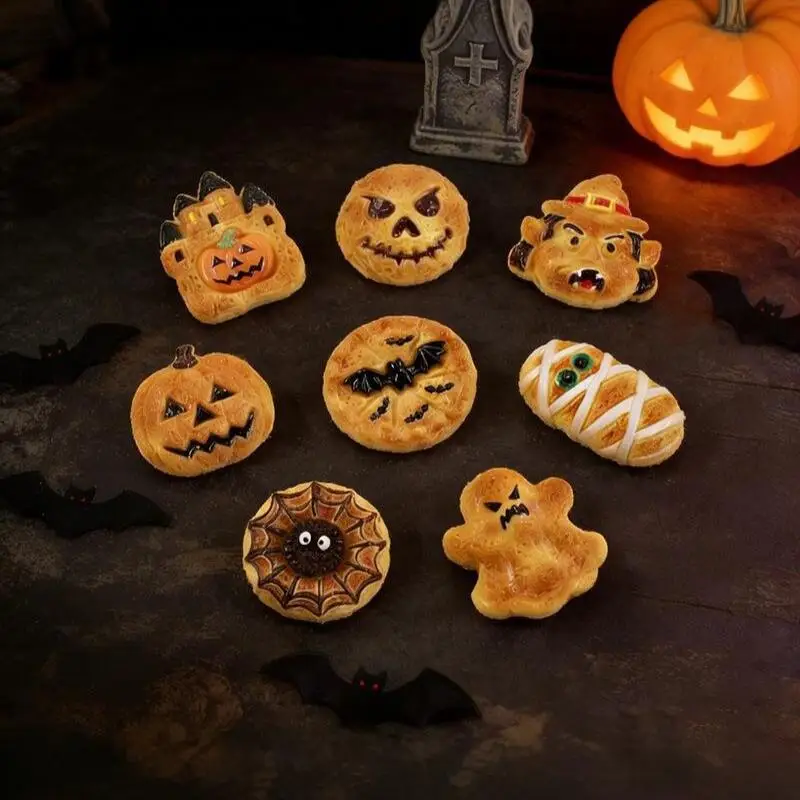 8pcs Halloween Resin Horror Series Cookie Pumpkin Castle Bat DIY Handmade Cream Gum Accessories Hair Clip Keychain Pendant