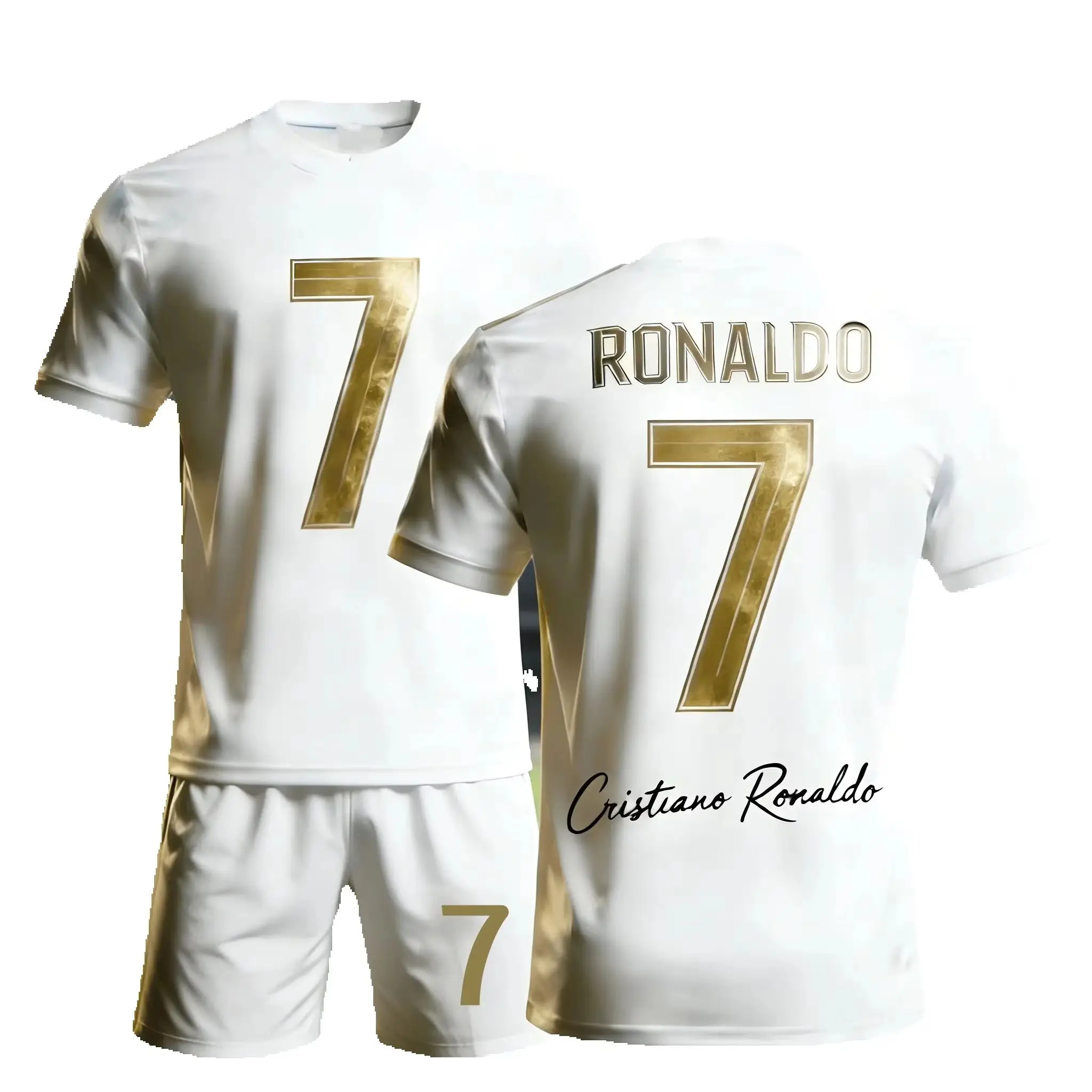 Camisas 3D Ronaldo No.7 para Homens e Mulheres, Conjunto Comemorativo de Verão com Camiseta de Manga Curta e Shorts, Presente de Aniversário para Crianças