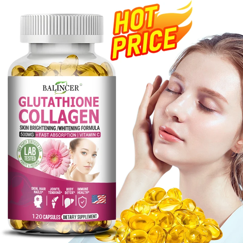 Glutathione 500 Mg Collagen Supplement - Fast Absorbing Vitamin C Hydrolyzed Collagen Antioxidant - Skin Hair Nail Health