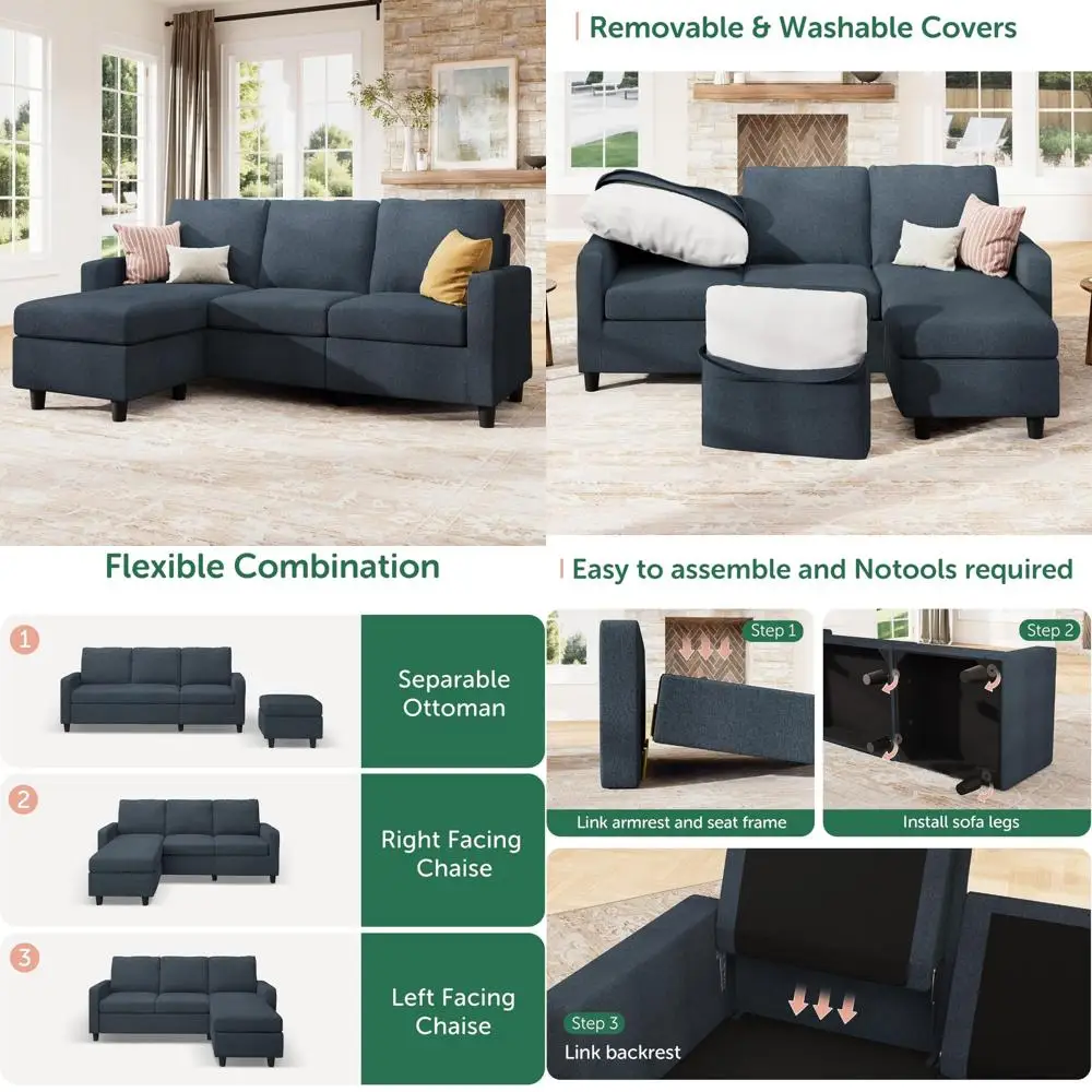 

blue l-shaped convertible sectional sofa with reversible chaise for compact spaces