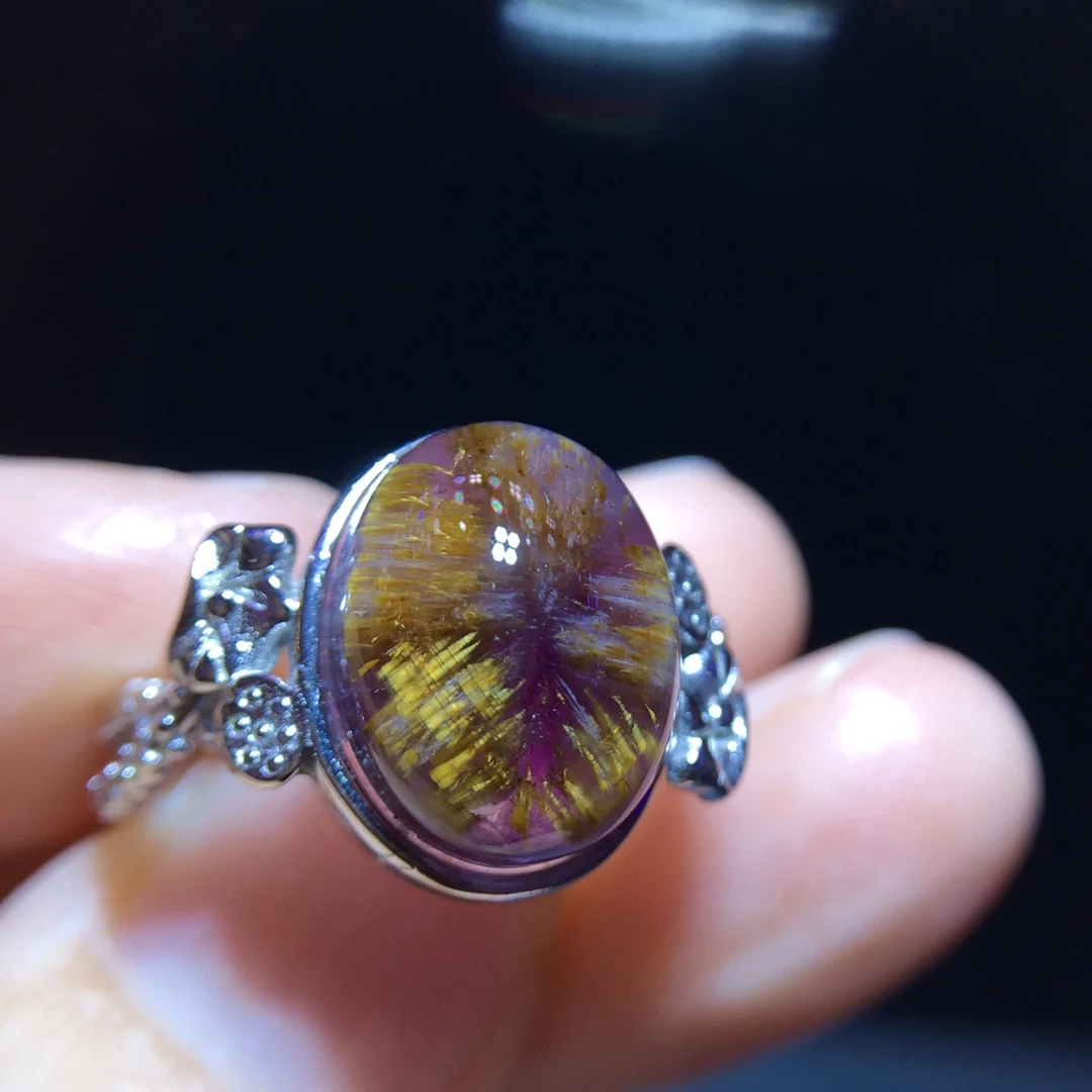 

Регулируемое кольцо из натурального фиолетового какоксенита с рутилитом 13/10,3 мм, модный подарок, кольцо из ауралита 23, исцеление AAAAA