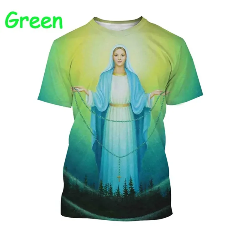 3D Blessed Virgin Mary Printed T Shirt For Women Novelty Unisex Streetwear Faith Style Short Sleeve Kid Cool Harajuku Tee Shirts