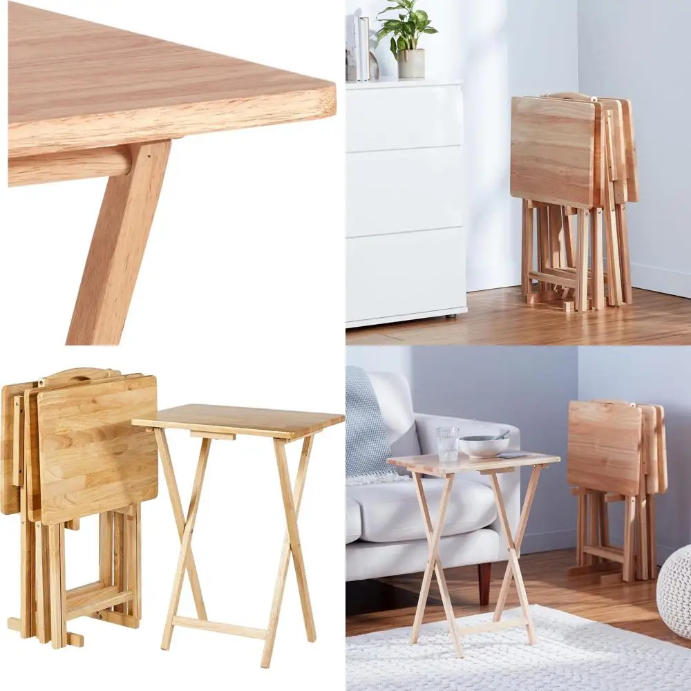 

Vintage Style TV Dinner Tray Table with Storage, 14.6L x 19W x 26H, Natural, Set of 4