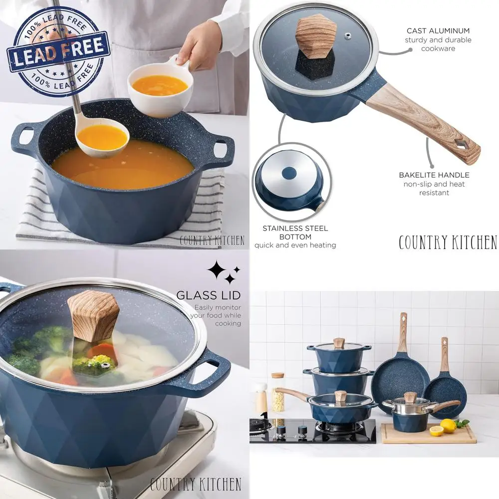 

11-Piece Navy Diamond Non-Stick Aluminum Cookware Set for Everyday Use