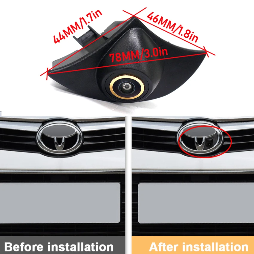 Front View Camera for Toyota Avensis Aygo Yaris Verso Camry RAV4 Corolla Hilux Hiace Front Camera Installed on Vehicle Logo