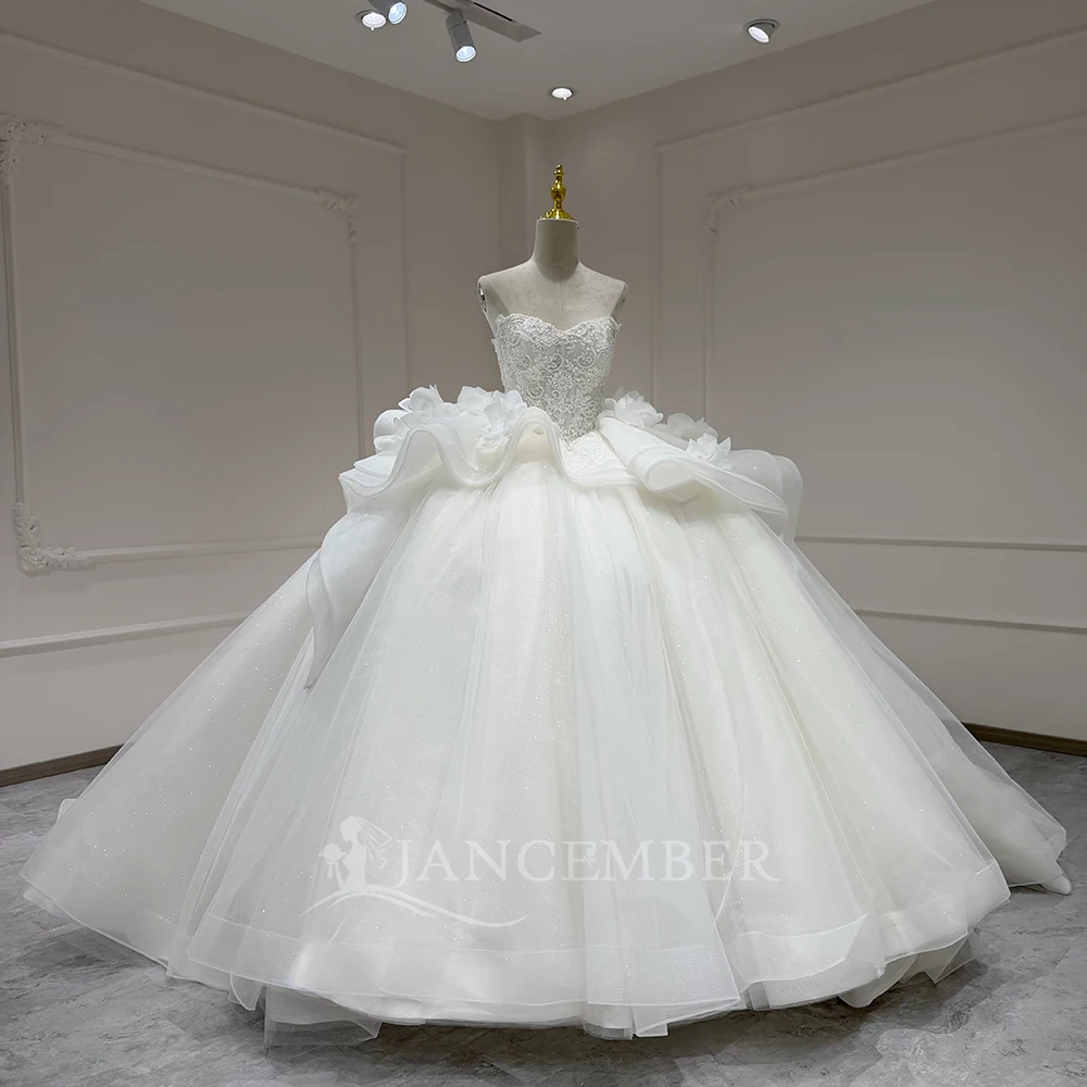 

Princess Wedding Dress Customized Strapless Sleeveless Exquisite Organza Ball Gown Corset Bridal Gown Robe De Mariee Ruffles