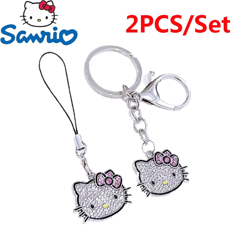 Kawaii Sanrio Hello Kitty Shiny Diamond Phone Chain Y2k Cartoon Keychain Girl Backpack Cute Pendant Decoration Holiday Gifts