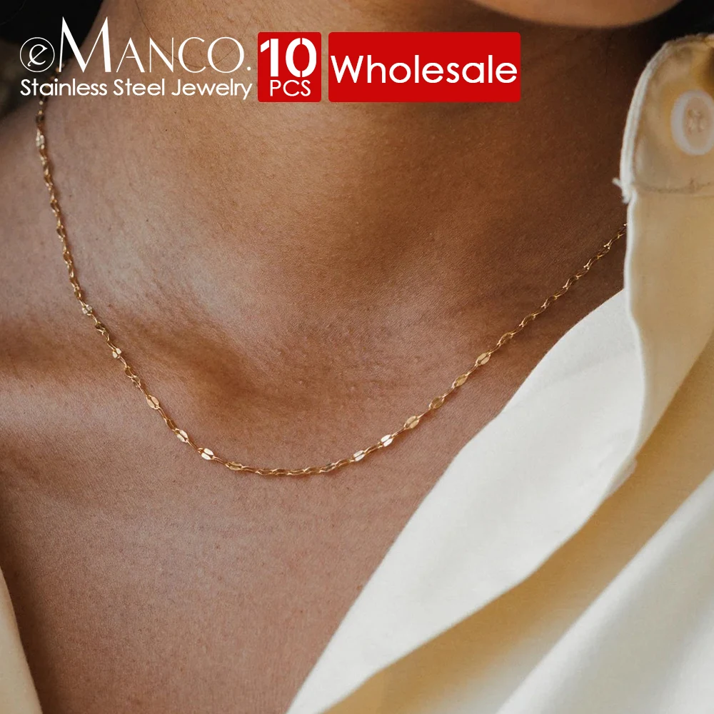 eManco 10PCS Original Niche Design Stainless Steel Adjustable Collarbone Chain Fashion Fine Jewelry Lip Chain Necklace