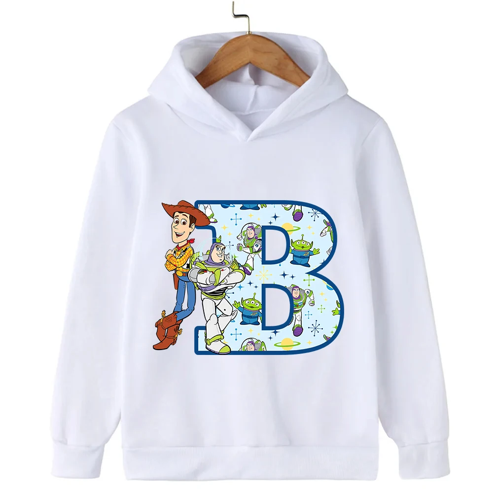 Toy Story Hoodies Woody Letter ABCD Children Pullover Disney Kawaii Casual Clothes Kids Sweatshirts for Girl Boy Cartoons Tops