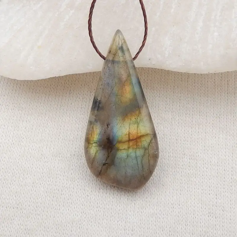 Semiprecious Natural Stone Flashy Labradorite Pendant Bead 30x14x5mm 3g Fashion Jewelry Necklace Accessories