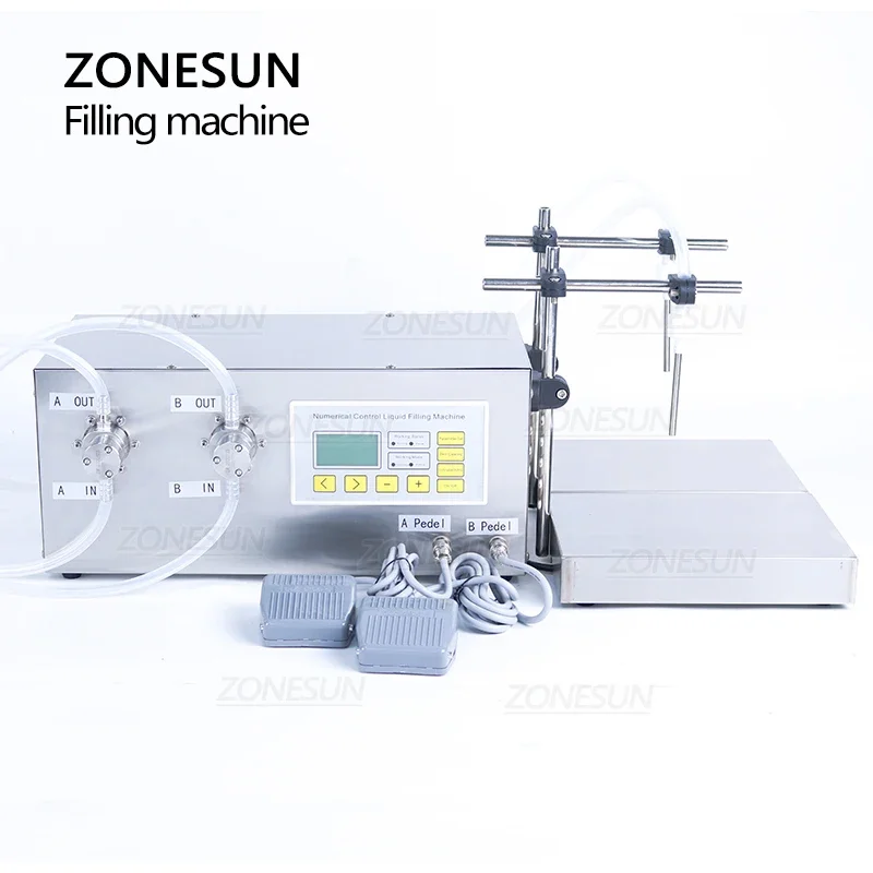 ZONESUN ZS-MP252W Semi automatico riempimento e pesatura macchina liquore wc detergente latte profumo acido forte doppie teste Filler